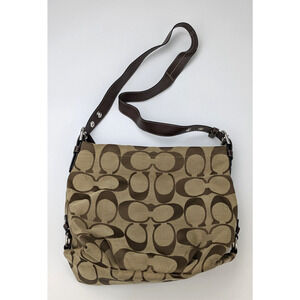 Coach Tan & Brown Mahogany Signature Logo Canvas Hobo Bag Classic Shoulder READ